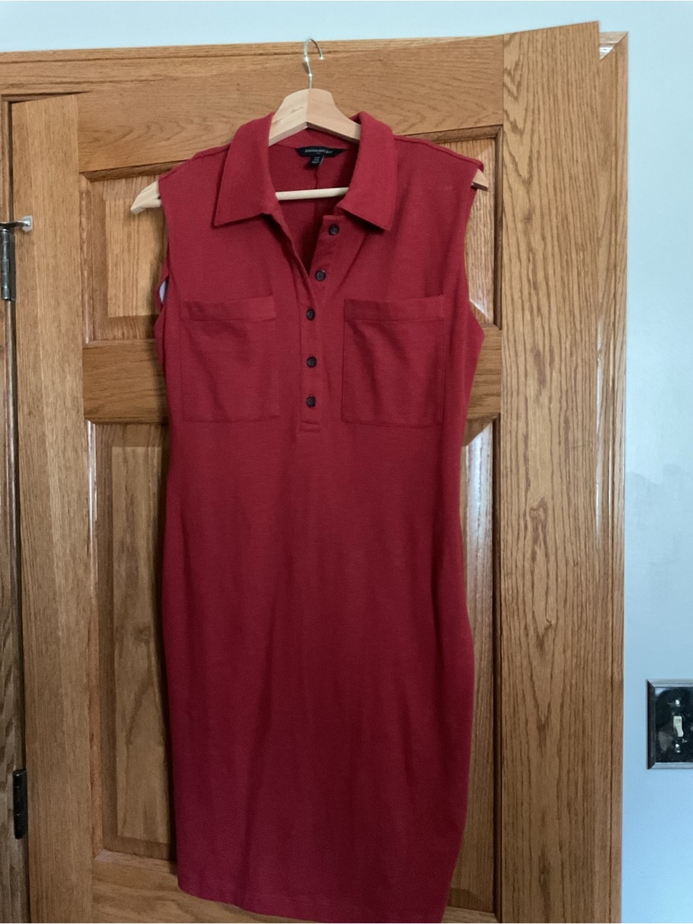 Woman’s Banana Republic Sleeveless Burnt Orange Shirt Dress w/ Chest Pockets PXS